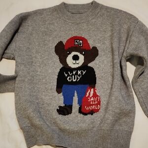 Lucky Brand Gray Bear Thick Way Soft/ Sweater with Red Save The World